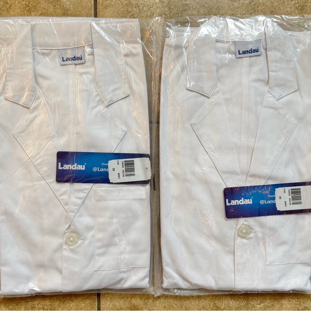 2-Pack Landau Men's Essential White Lab Coat Relaxed Fit Size 36 FAST SHIPPING